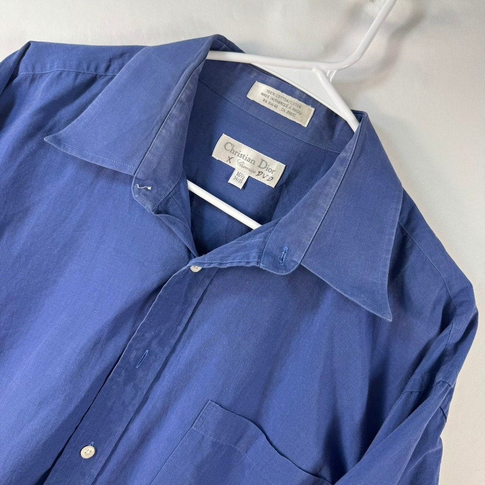 Christian Dior Chemise Monsieur Mens Blue Cotton Button Down Shirt 16.5 34/35